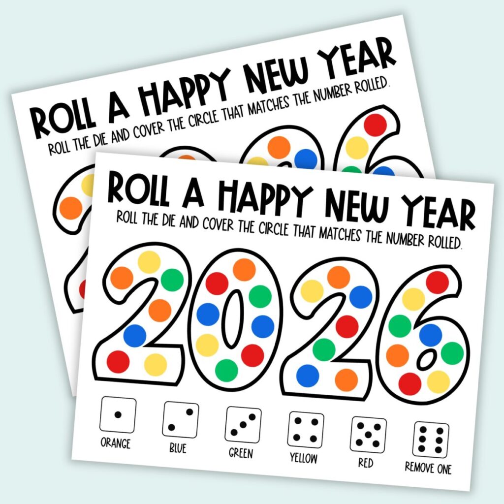Roll a Happy New Year Dice Game Free Printable