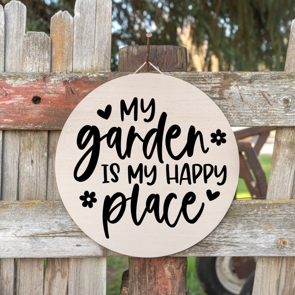 Garden SVG on round wood sign