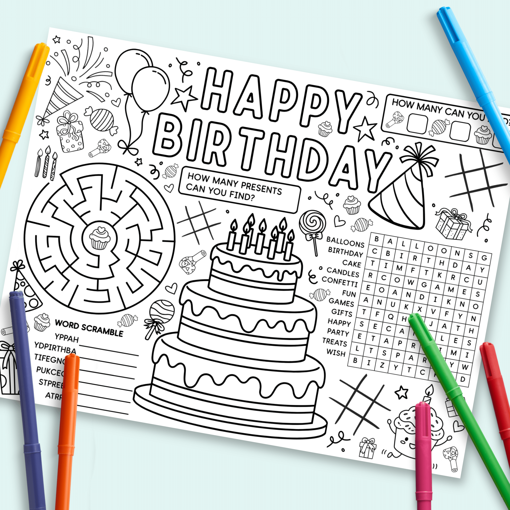 Free Printable Birthday Activity Placemat