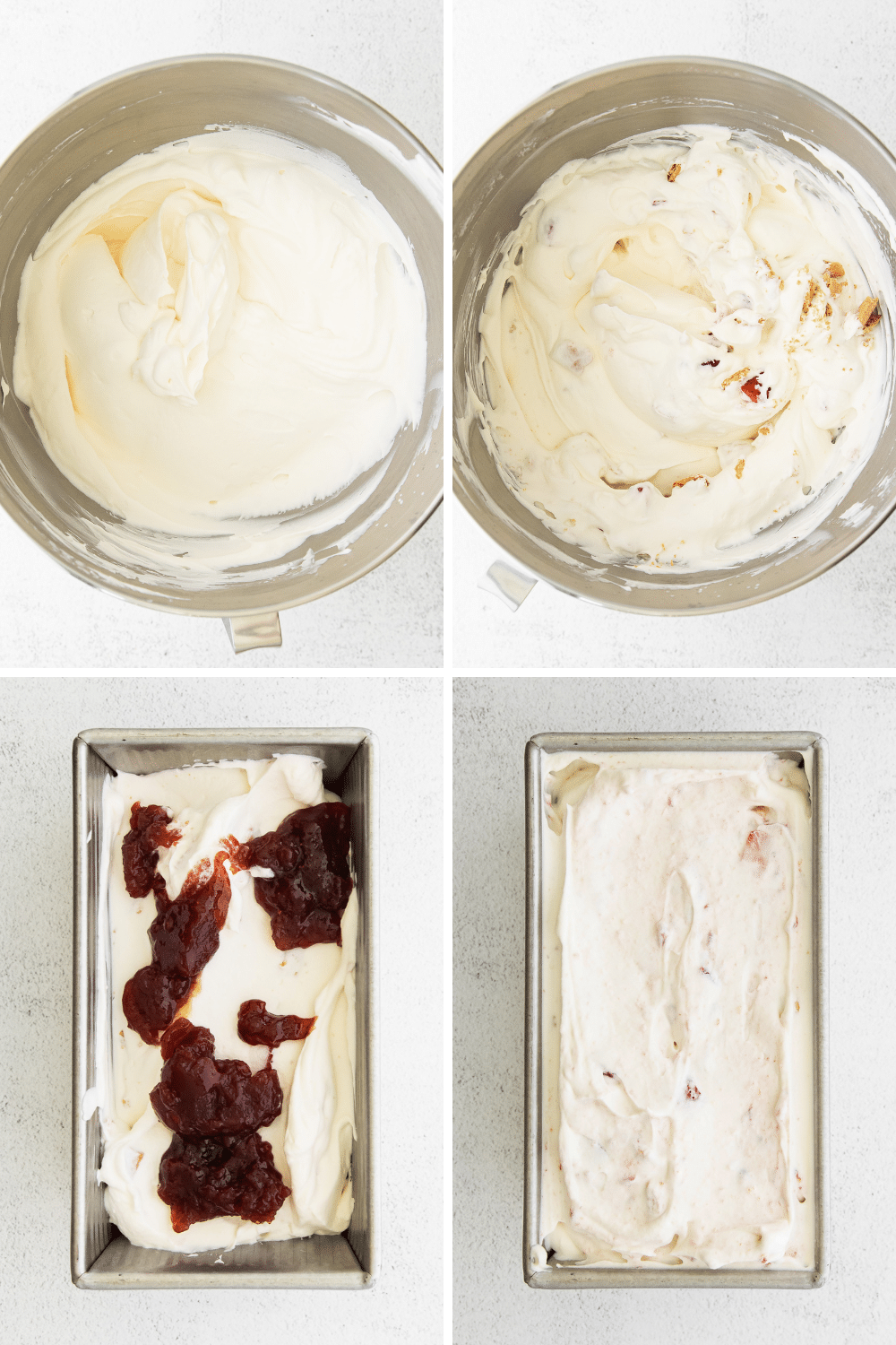 Step by step images for making strawberry cheesecake ice cream