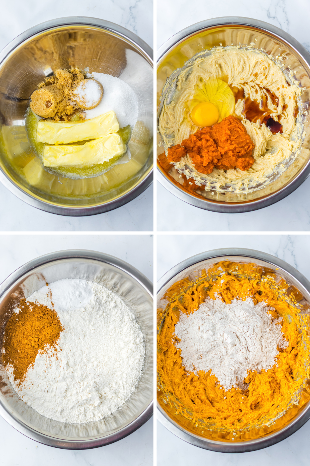 Mixing ingredients to create the dough for pumpkin cookie cake